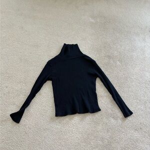 Black Ribbed Turtleneck Long-Sleeve Top